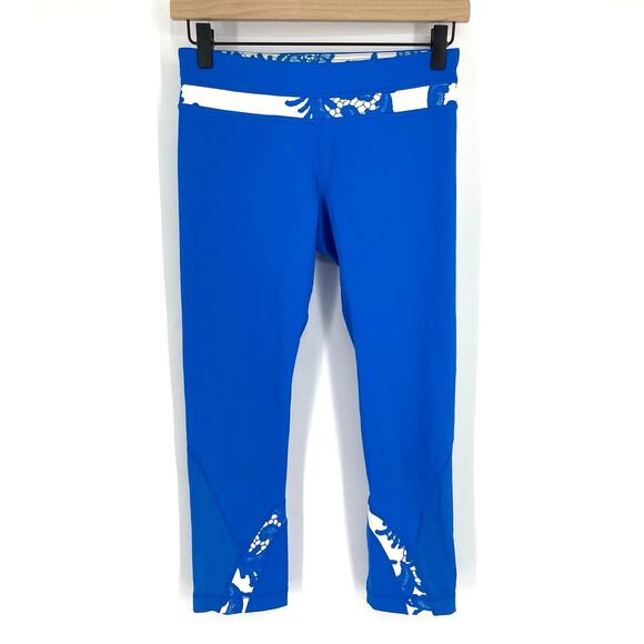 Lululemon Run Inspire Crop II Beaming Blue Laceoflage Polar Cream Size 6 - Picture 1 of 8